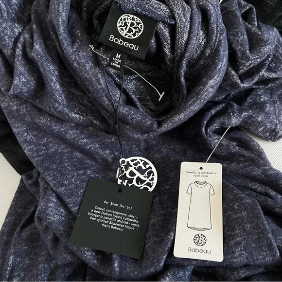 Bobeau Cowl Neck Midi Dress Size Medium Navy Blue With Built-In Face Cover Cozy - Picture 11 of 11